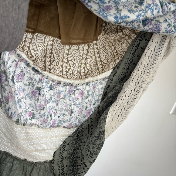 NWT Angie Boho Strapless Patchwork Maxi Dress Bohemian Green, Olive, Jade,Cream - Picture 6 of 8